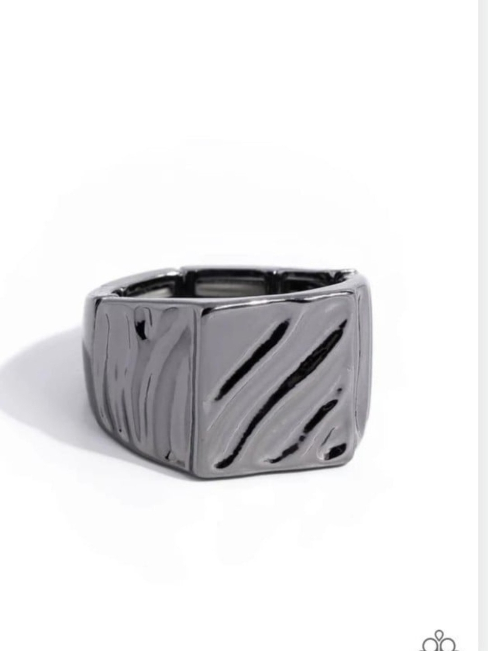 Illusion Black Paparazzi Gunmetal Square Textured Signet Ring